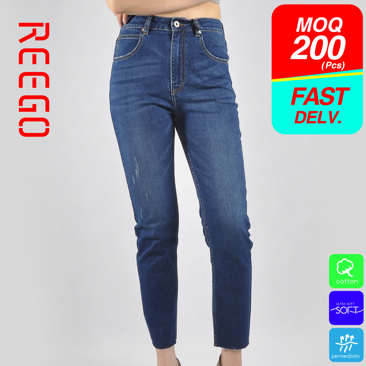 Women Low Waist Cropped Slim Blue Jeans Ds26ss640b