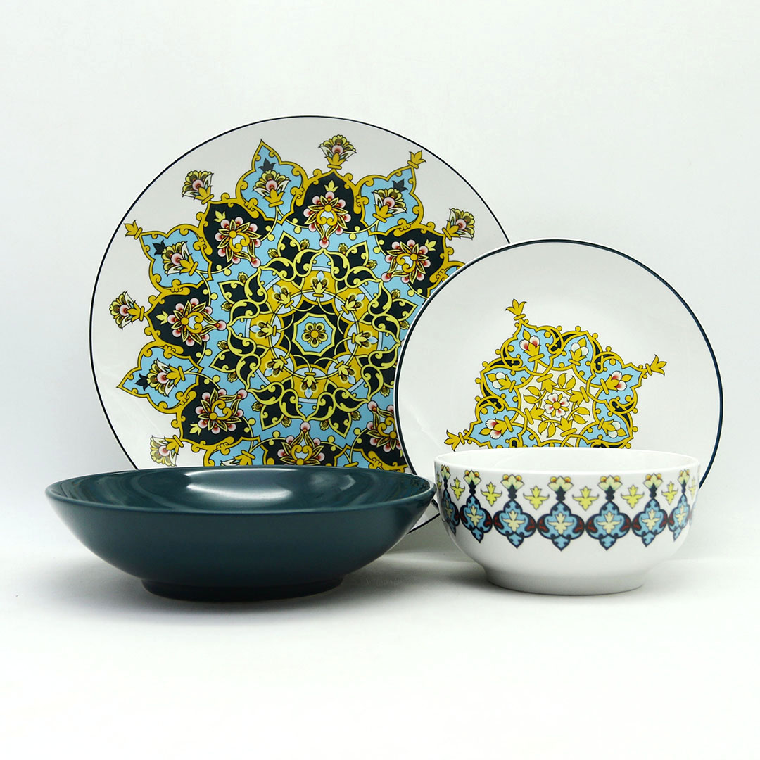 16pc decal and color glaze ceramic dinnerware set