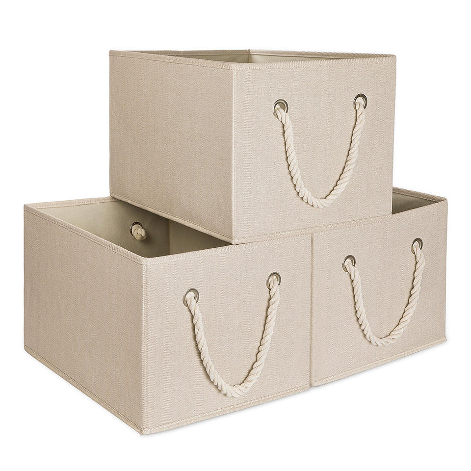 LINDON Fabric Storage Baskets Beige Storage BoxesBin