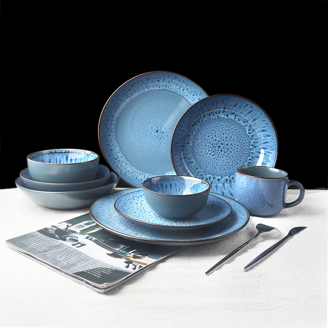 30 24 pcs reactive glaze blue stoneware set