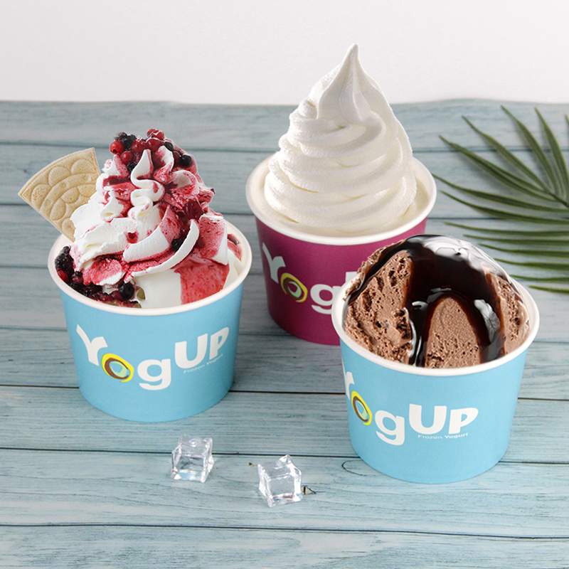 16oz 500ml Customized Yogurt Paper Bowls with Dome Lids