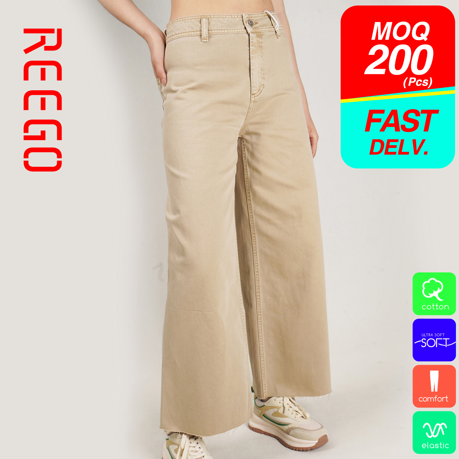 Women Low Waist Khaki Relaxed Bootcut Jeans Regin
