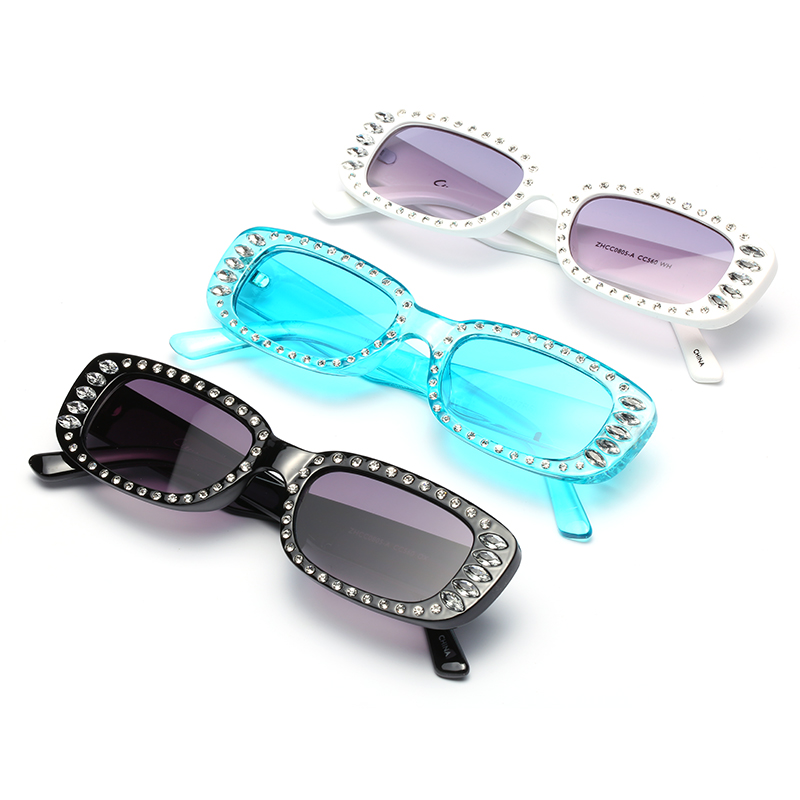 Fashion Rectangle Frame Rhinestone Sunglasses Women Retro Diamond Shades Custom Eyewear