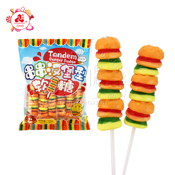 HALAL BBQ burger stick hamburger shape soft gummy lollipop candy