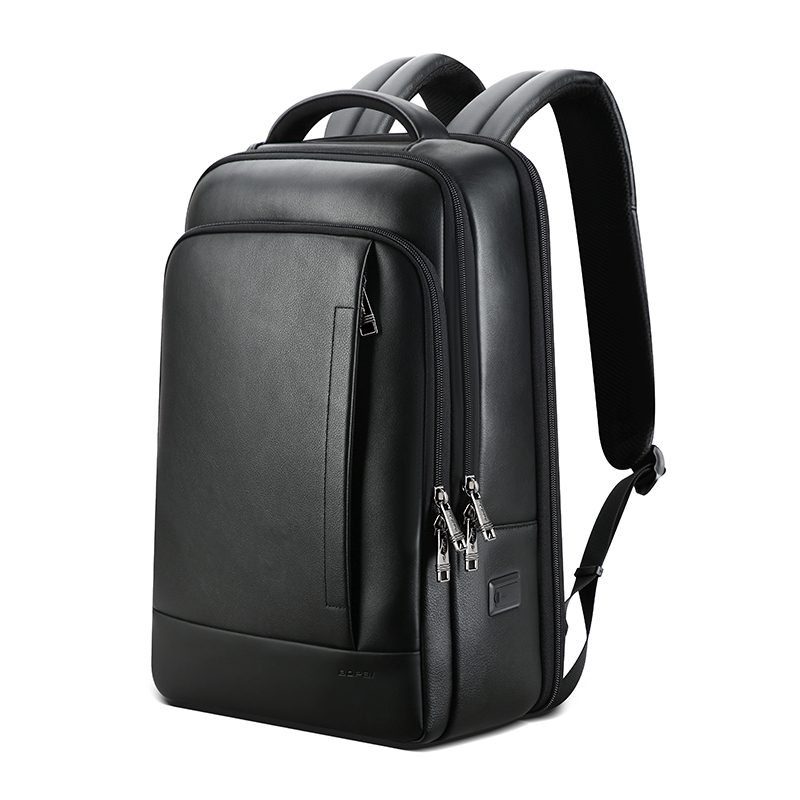 Bopai BSCI OEM business men travel cowhide 15.6 usb charging luxury genuine leather laptop backpack