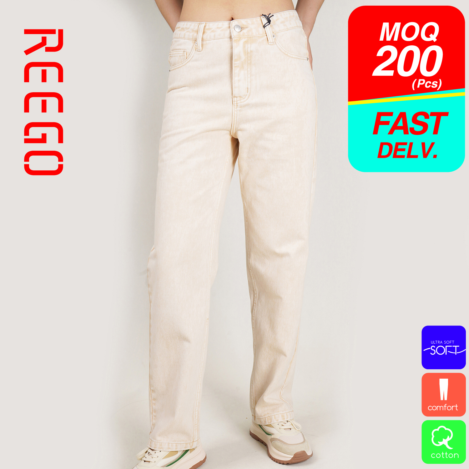 Women Low Waist Khaki Vintage Straight Jeans Inww23300a