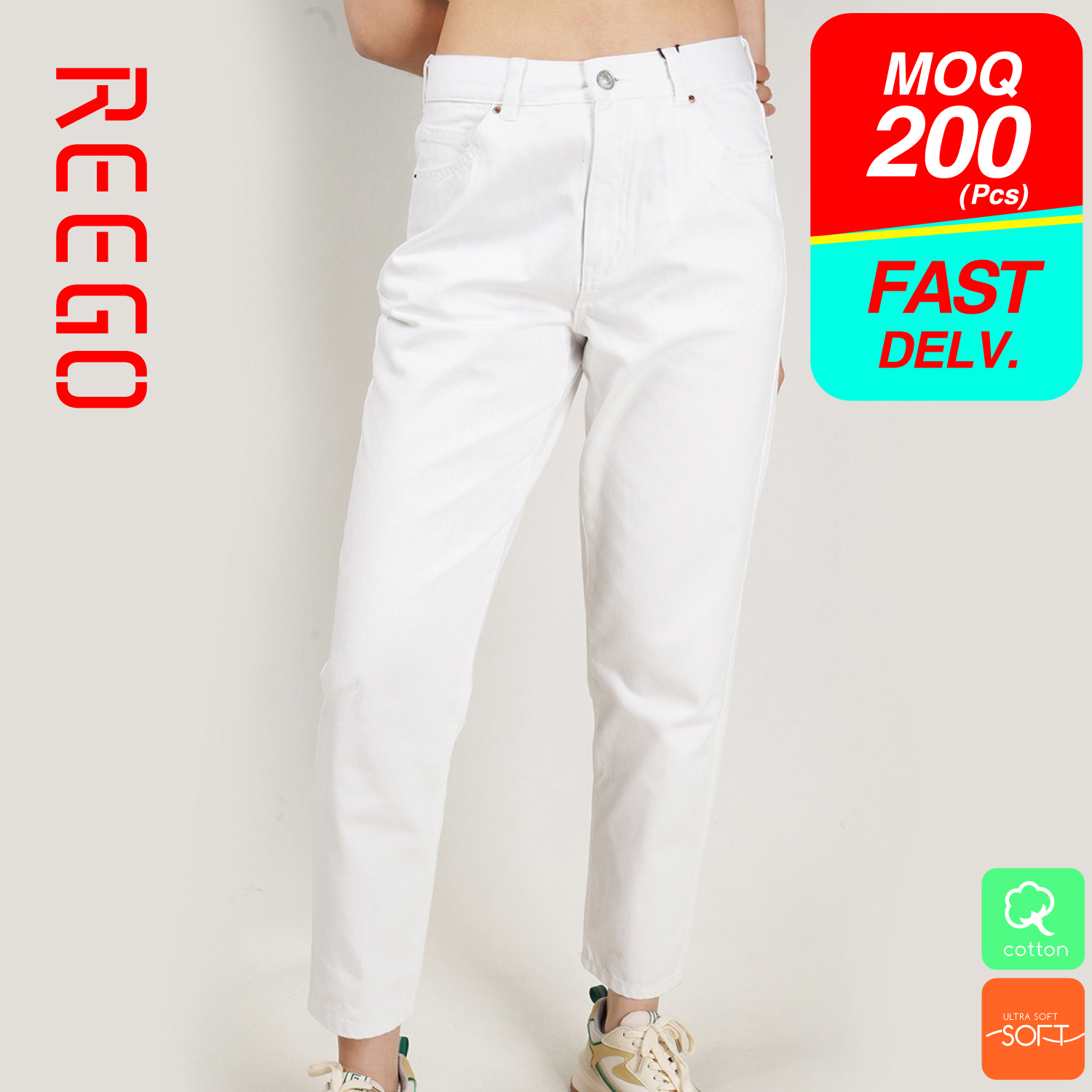 Women Low Waist White Relaxed Baggy Jeans Hailey-White