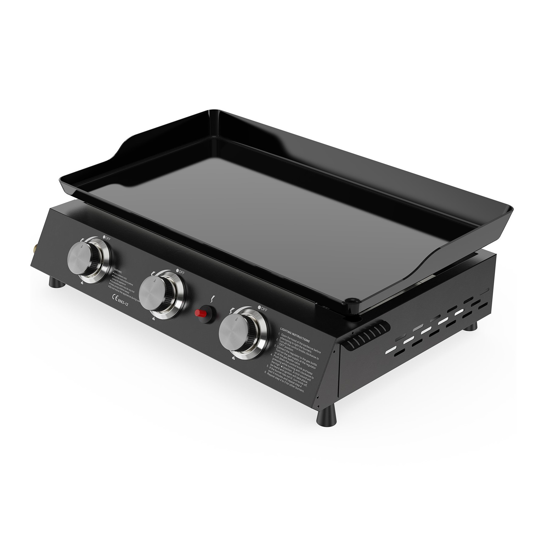Huige 3 Burners Gas Plancha with porcelain enamel coated fry tray and side grease cup