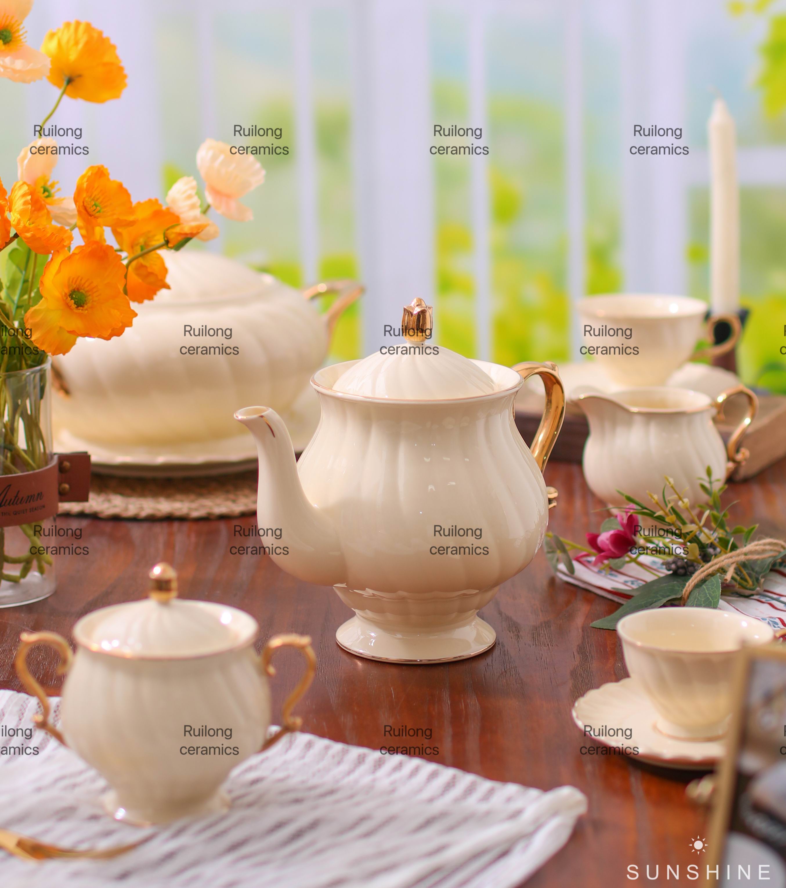 Teaset for Autumn color chrysanthemum pattern sunshine youth breath porcelain series