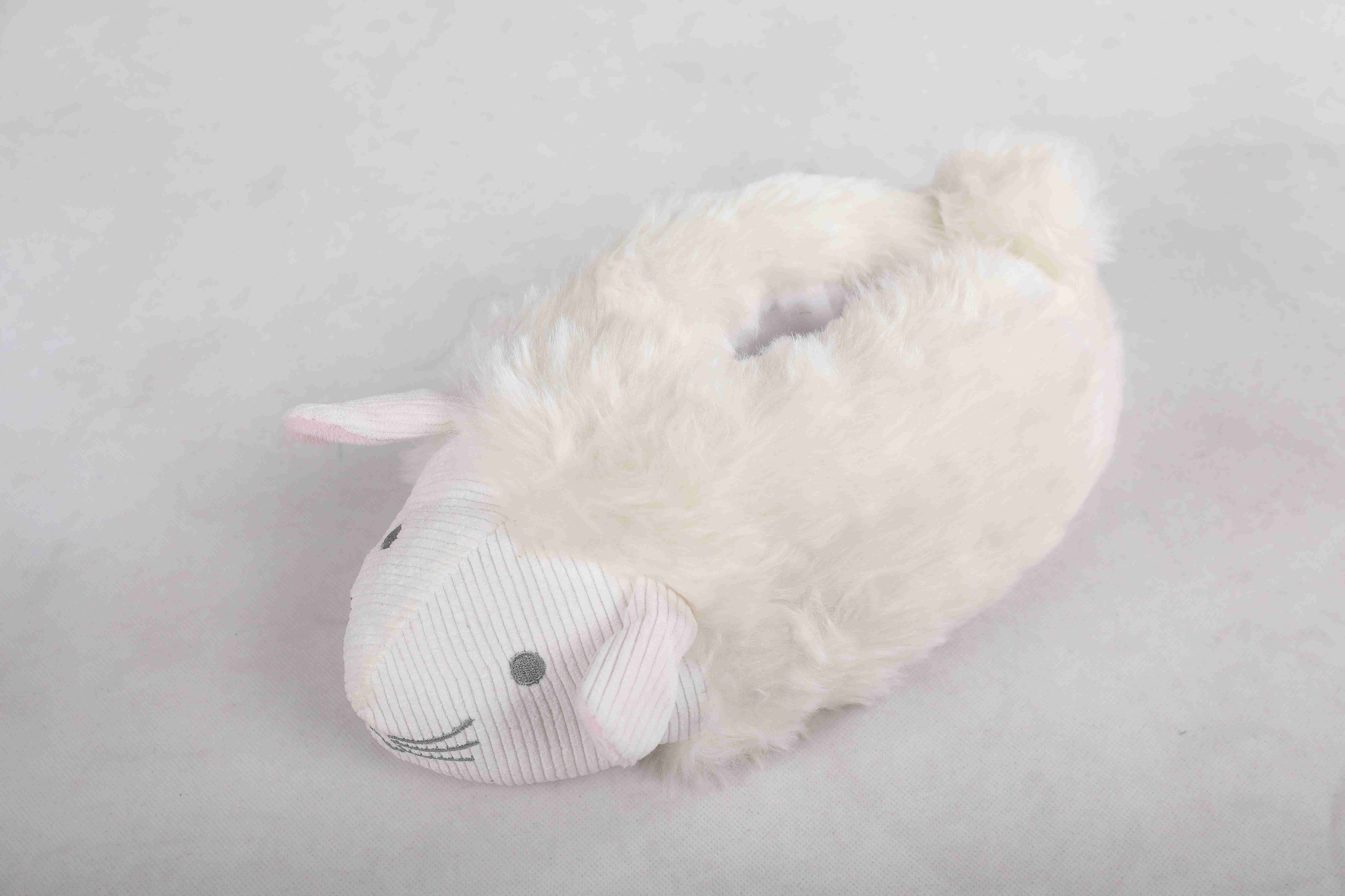 White embroidery 3D mouse thick fur lady womens indoor house room slippers