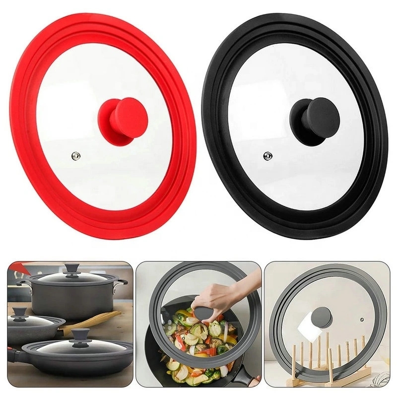 Multi-Size Tempered Glass Pot Lid with Silicone Rim, Universal Silicone Glass Pan Cover Pot Lid