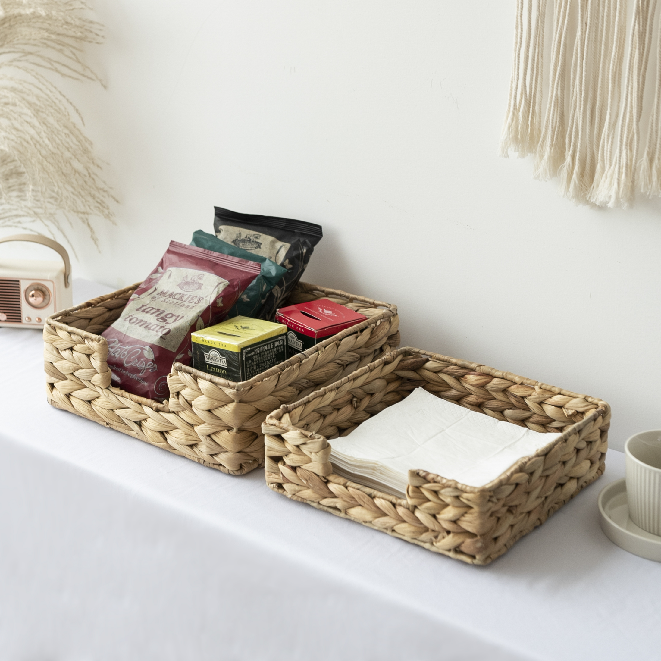 Water hyacinth hand-made storage baskets set of 2
