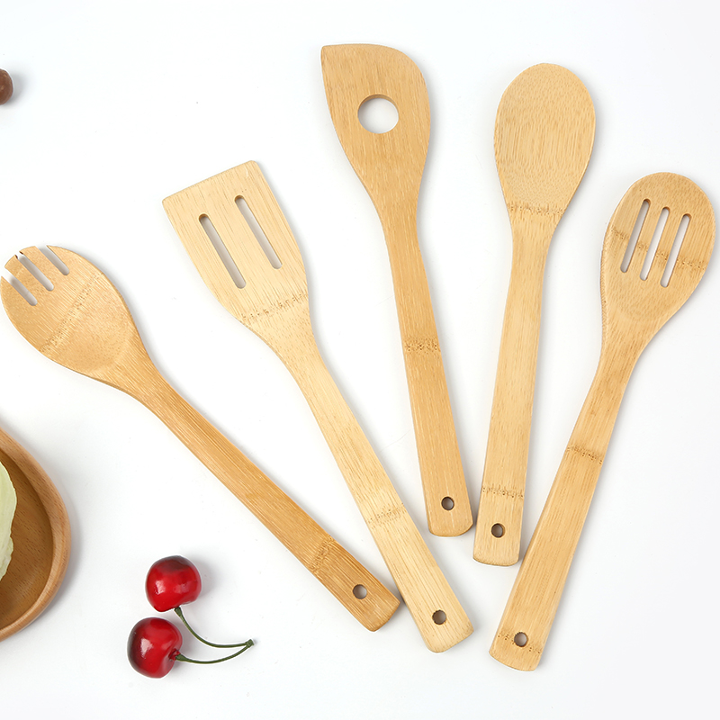 5 pcs Set Bamboo Cooking Utensils Set with Net Bag