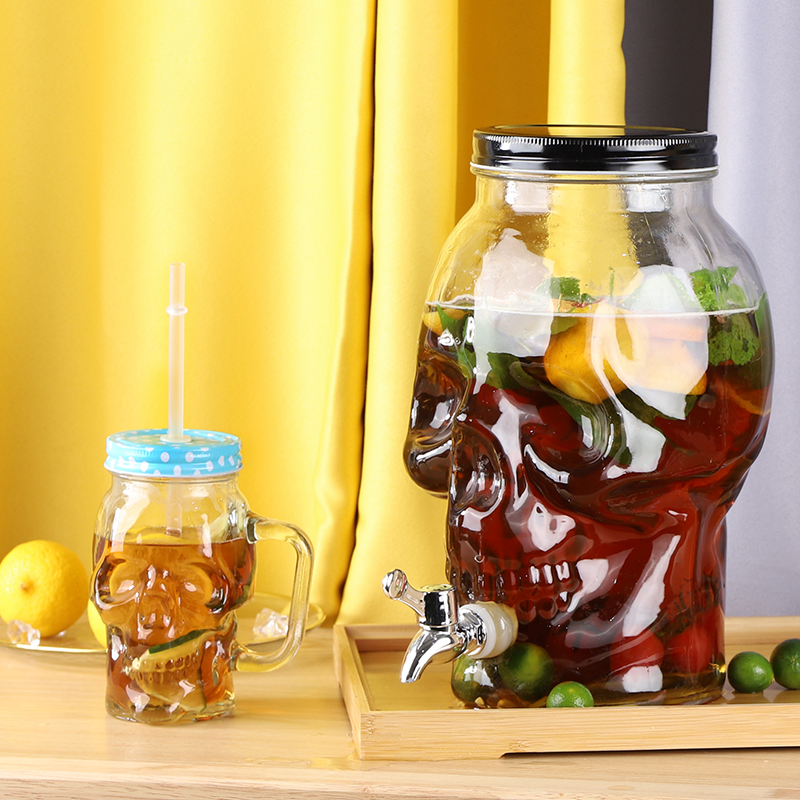 5pcs clear juice glass dispenser with tap mason jar set