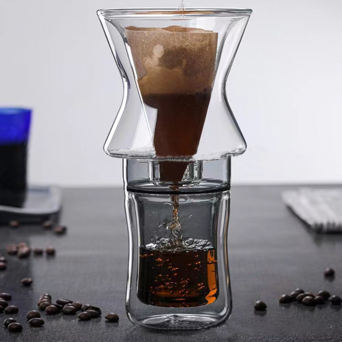 High Borosilicate Double Wall Glass For Coffee Using Dripper Coffee Maker Dripper Coffee Set V60
