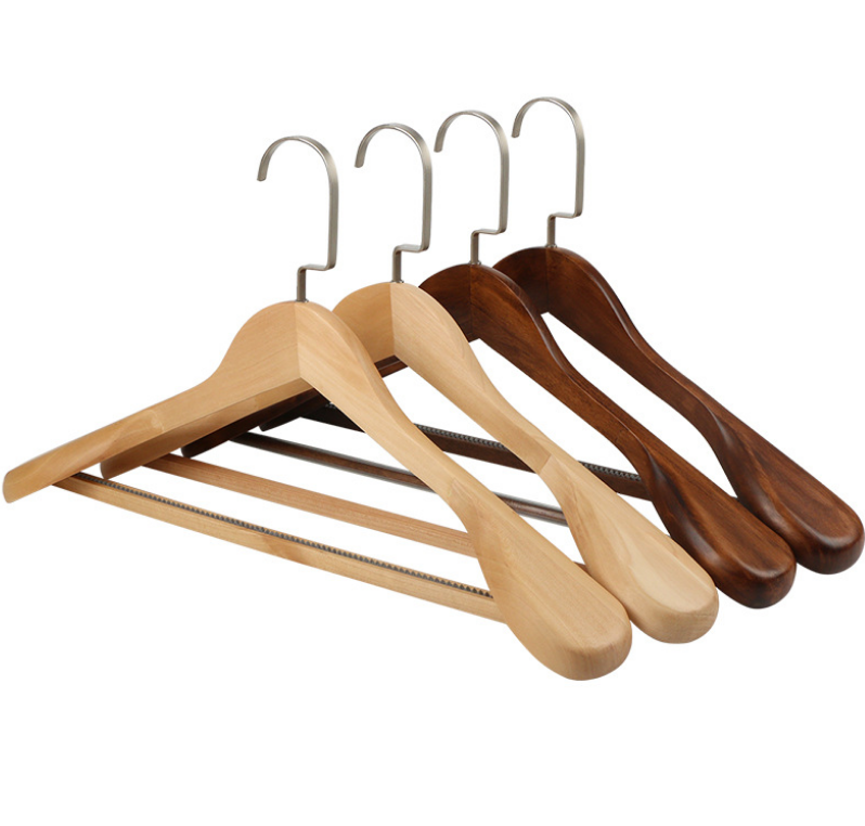Wide shoulder wooden coat hanger