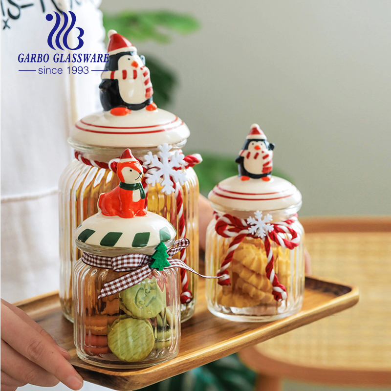Christmas gift glass storage jar set