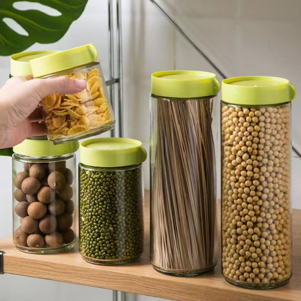 Glass Food Container，Borosilicale Food Storage Container With Airtight Bamboo Lid Clear Glass Jar