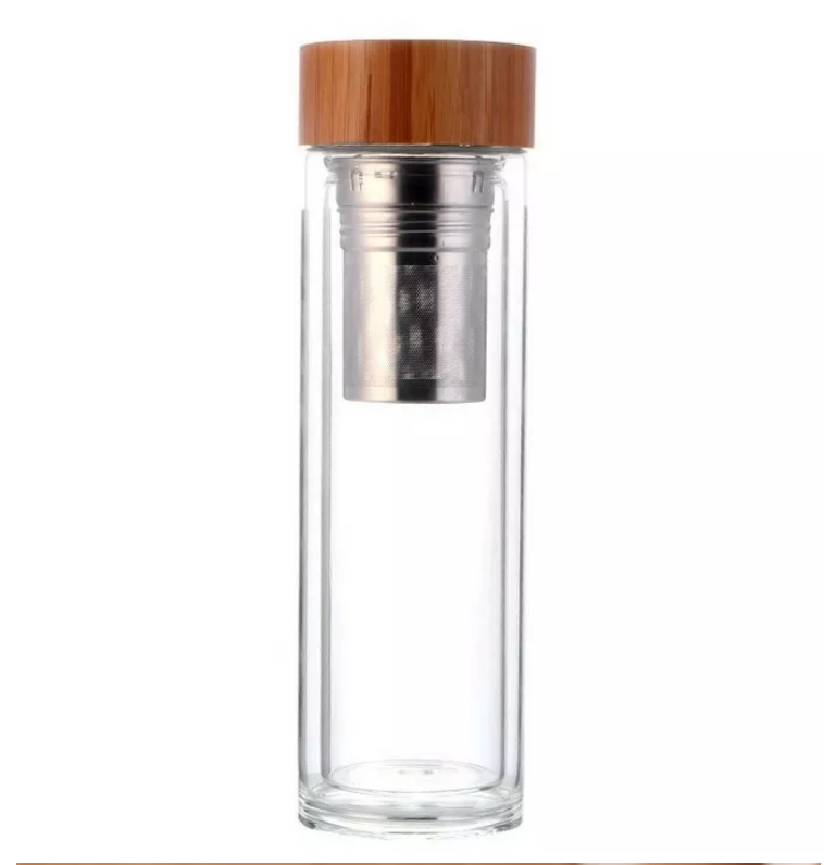 400ml 500ml Tea Infuser Bottle Borosilicate Glass with Bamboo Lid