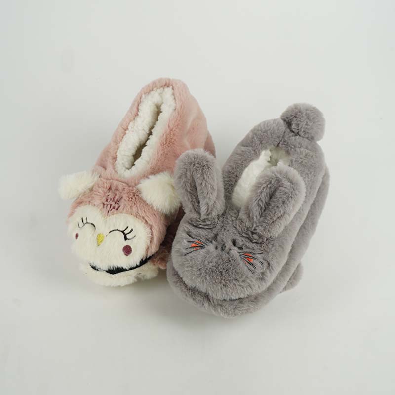 Cute owl fluffy grey rabbit faux fur soft sherpa anti-slip womens lady house indoor romm slippers