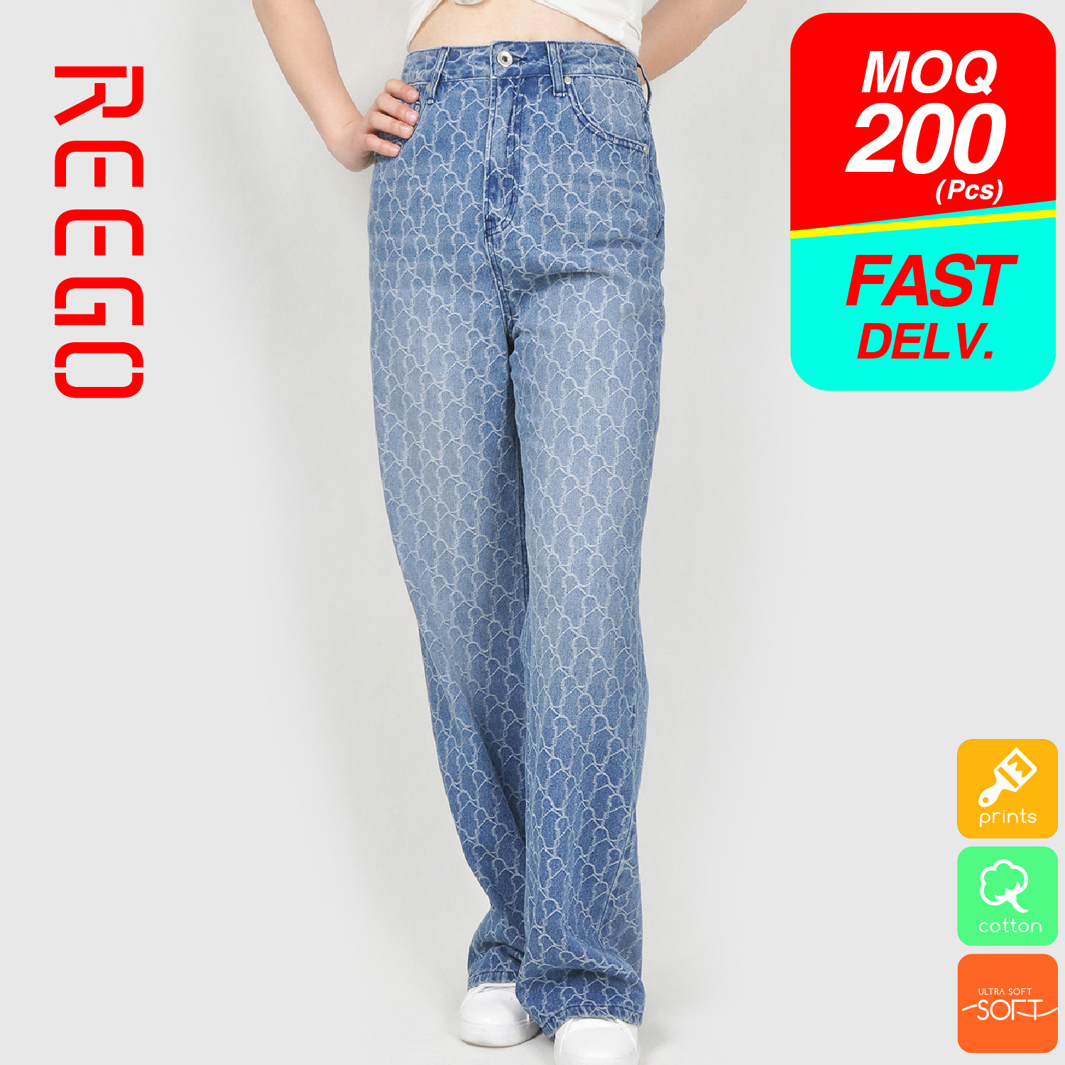 Ladies Low Waist Blue Wide Leg Jeans Ss23-D-17-A