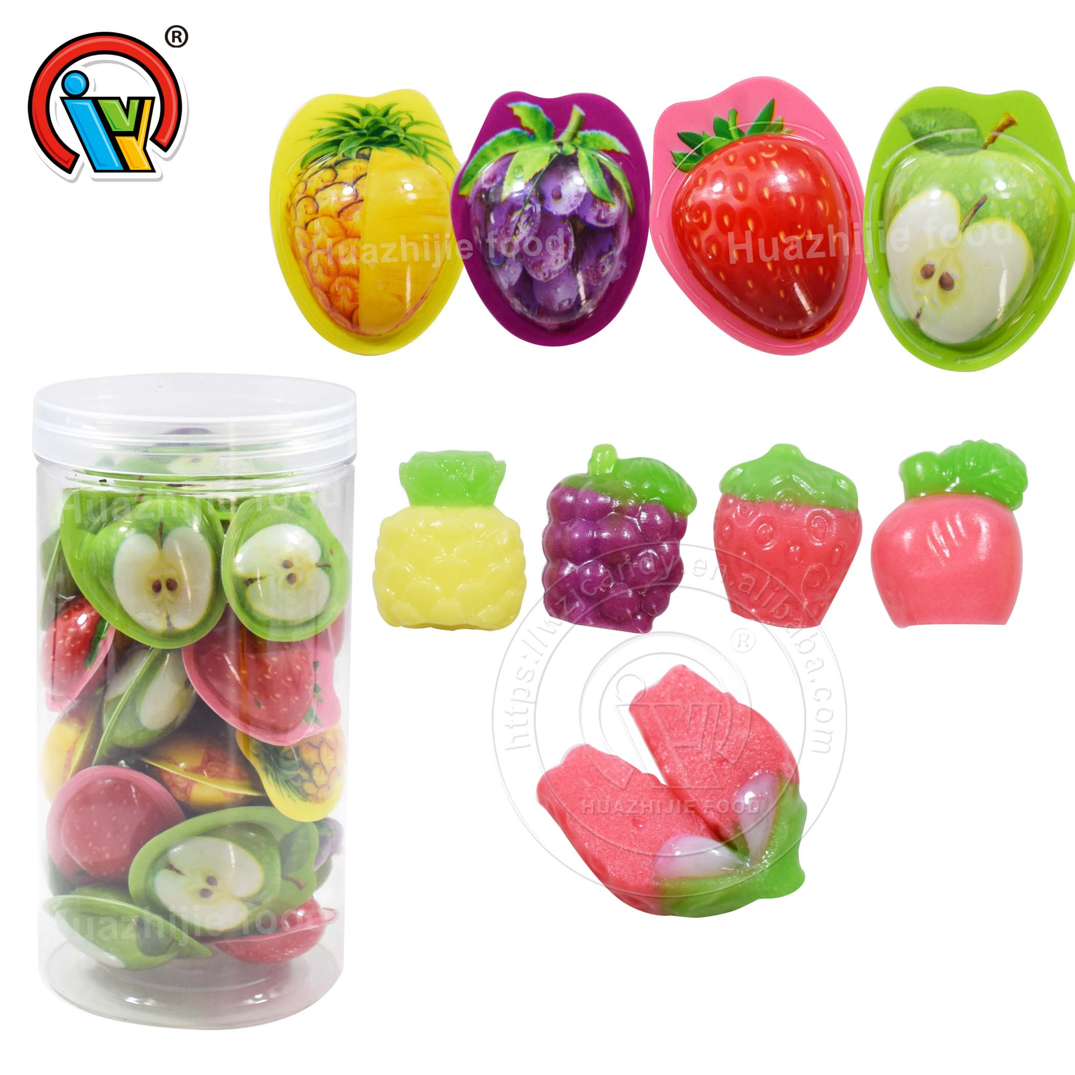 Fruit shape gummy candy with jam