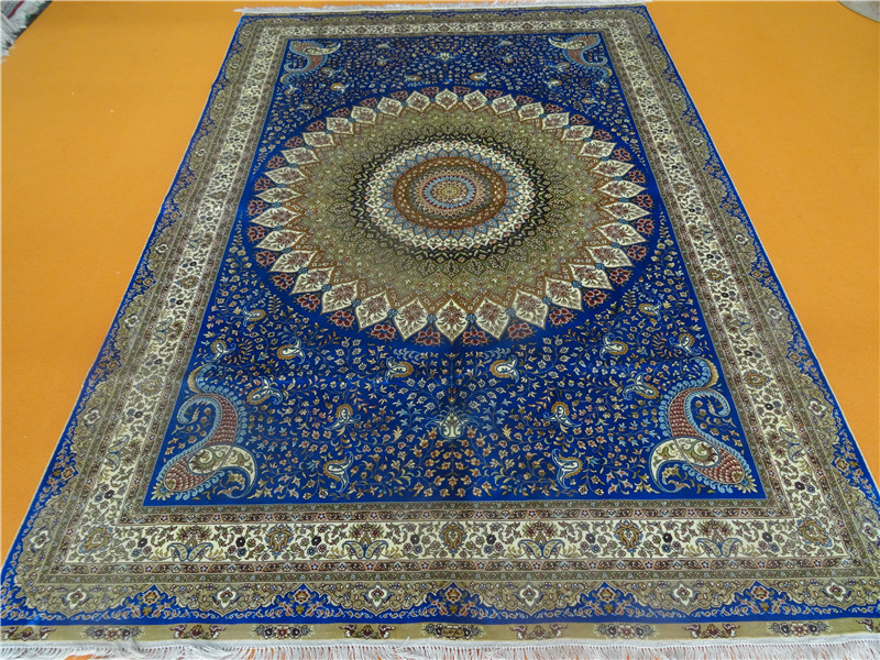 Persian splendor 6x9ft new design hand knotted silk carpet for living room art collection carpet