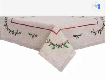 Hot Sale Polyester/Linen Tablecloth with Embroidery for Christmas