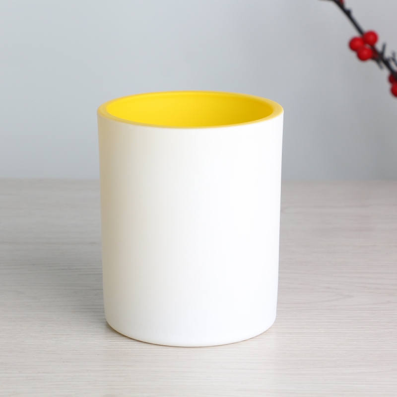 Double colors white and yellow glass candle jar