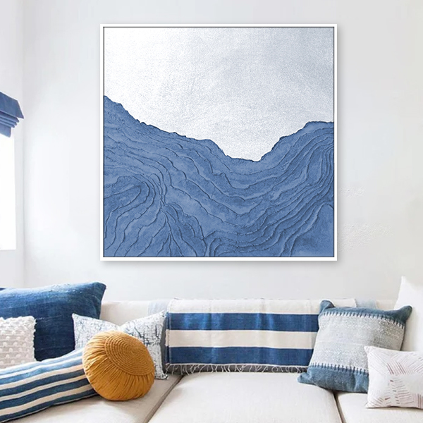Home Decor Blue Abstract Designs Wall Textured Handpainted Wall Canvas China BSCI Audited factory