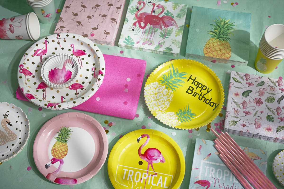 Factory Signal disposable paper plate cup napkin - flamingo
