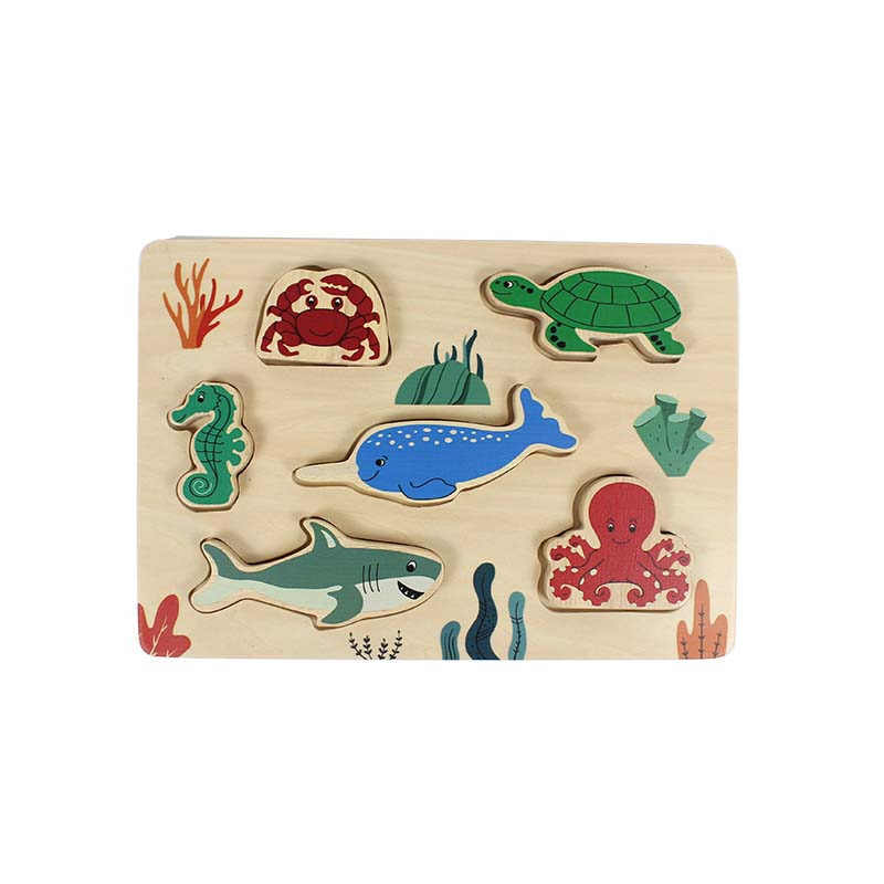 Customized Cartoon ocean animals Montessori Cartoon Animals Puzzle Jigsaw Game 3D Wooden Puzzle