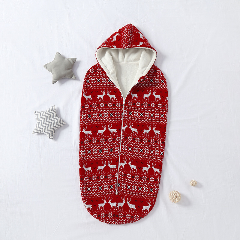 Baby Winter Clothes Windproof Hooded Swaddle Knit Sleeping Bag Zipper Baby Christmas Swaddle
