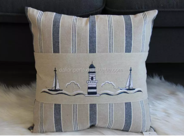 100% Cotton Navy Style Sofa Embroidered Cushion Cover