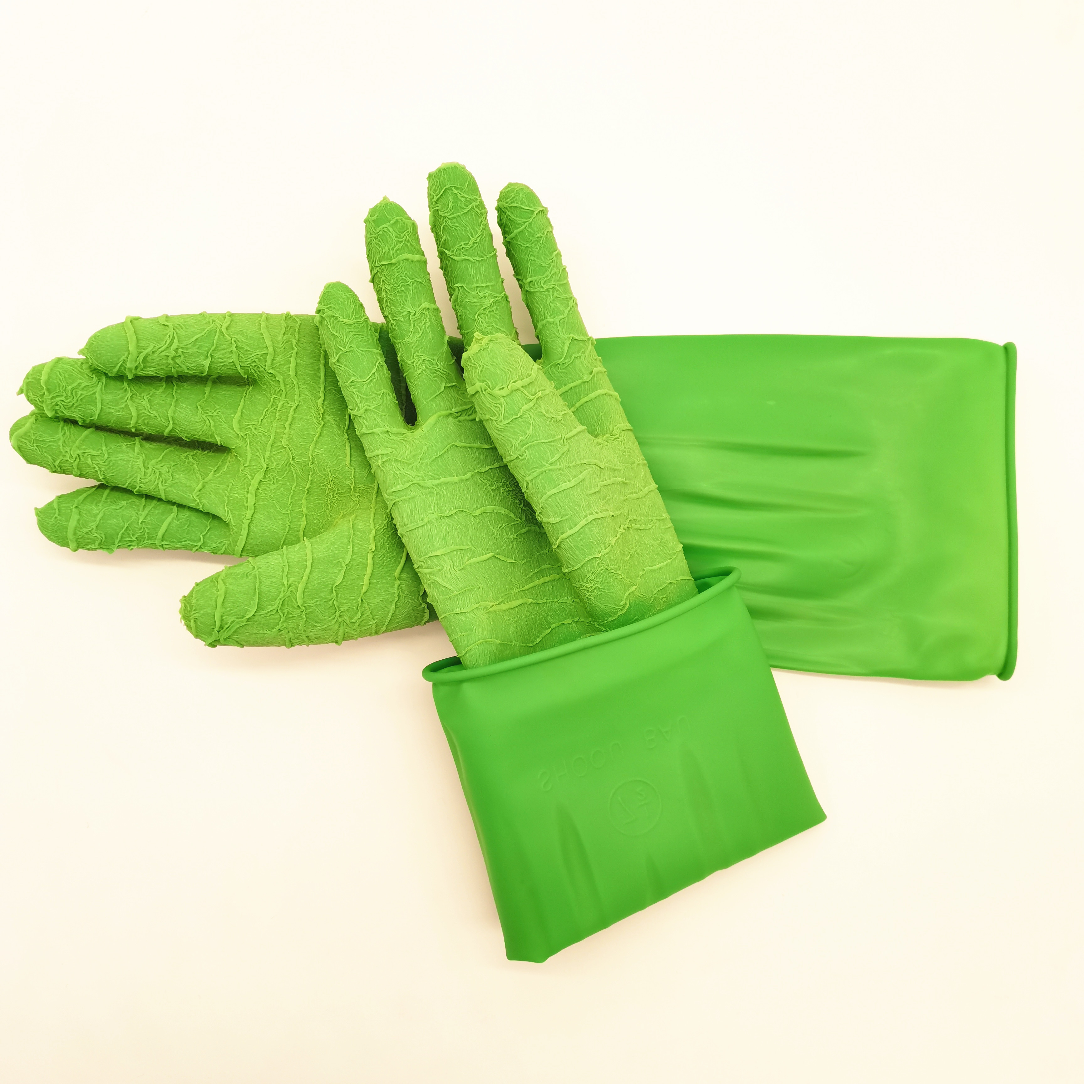 14" inches crinkle palm food grade fishing seafood industrial heavy duty latex rubber gloves