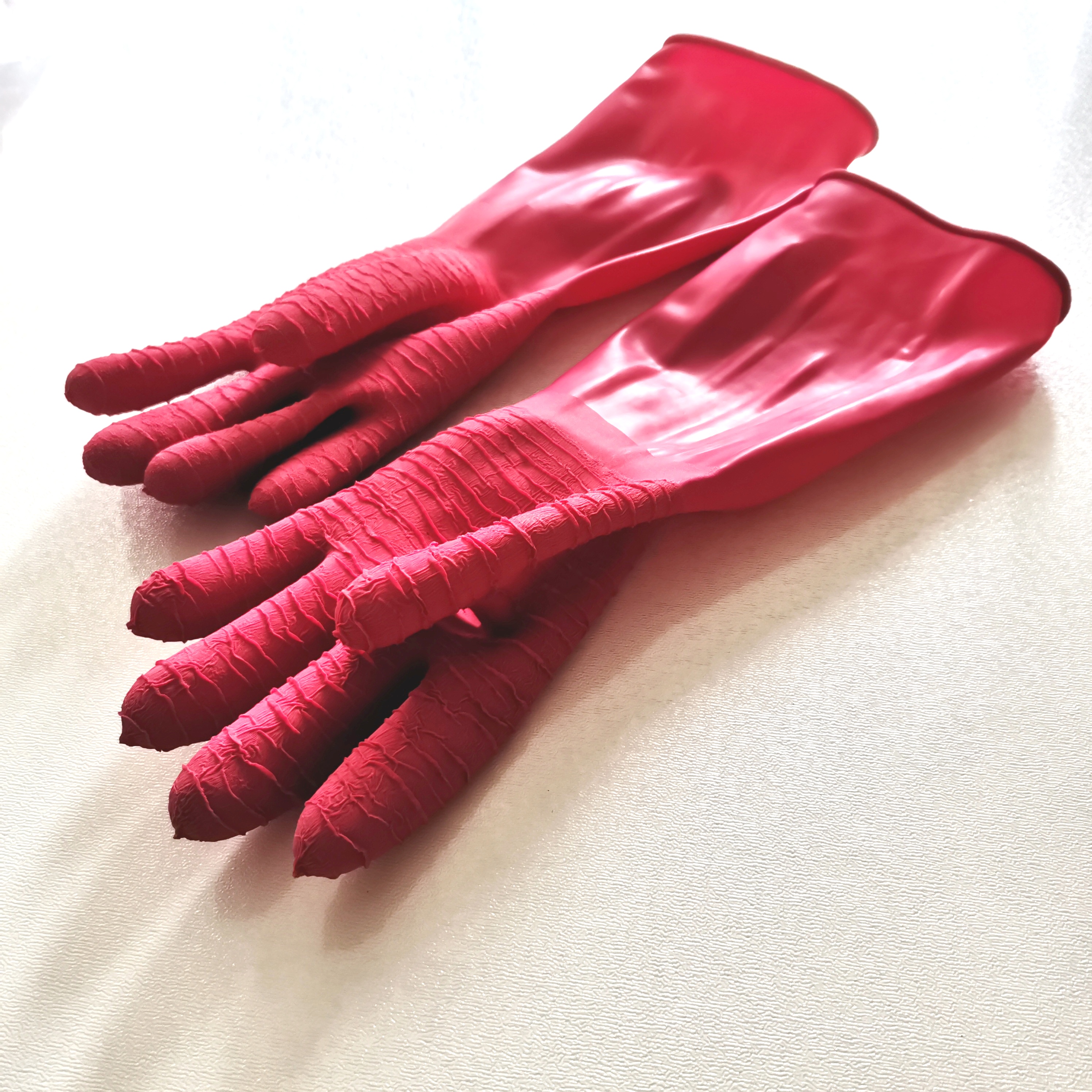 12" inches crinkle palm food grade fishing seafood industrial heavy duty latex rubber gloves