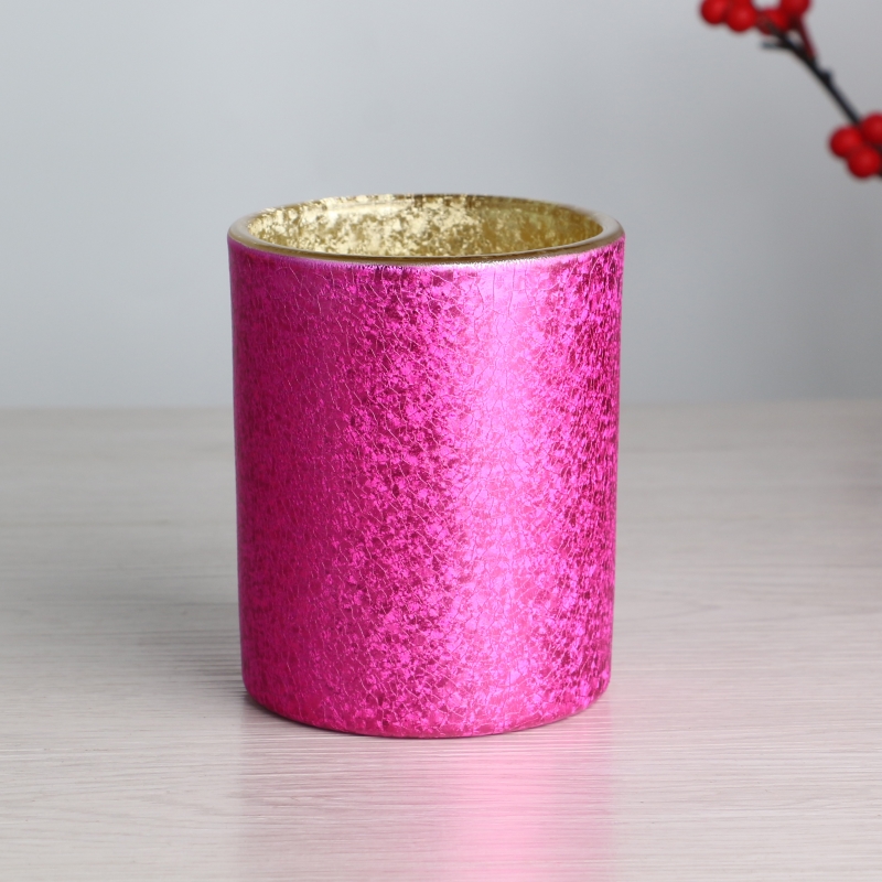 Electroplated ice crack pattern double colors red violet and gold glass candle jar