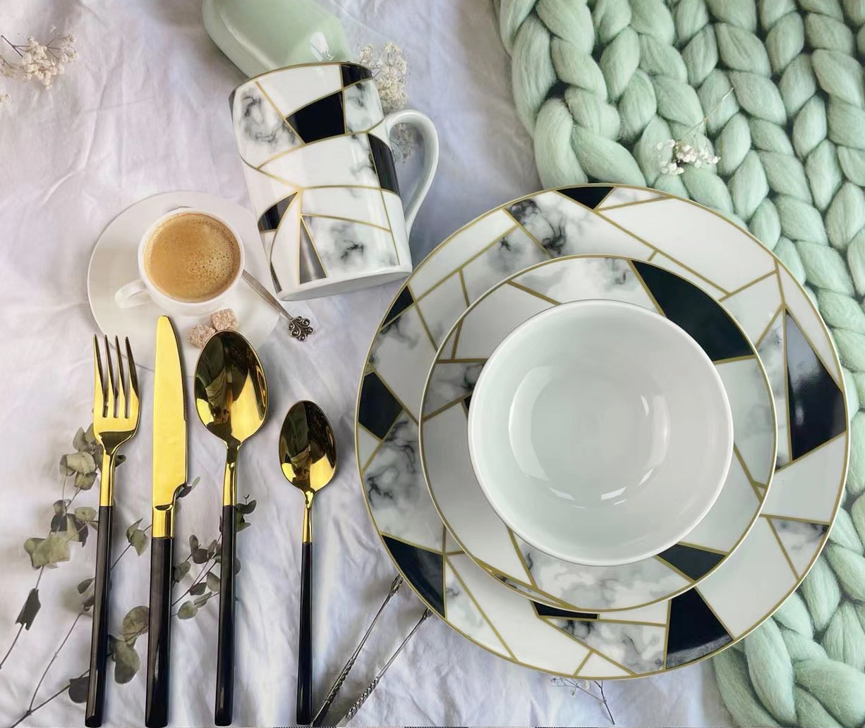 12pcs ceramic set/golden line decalled porcelain/