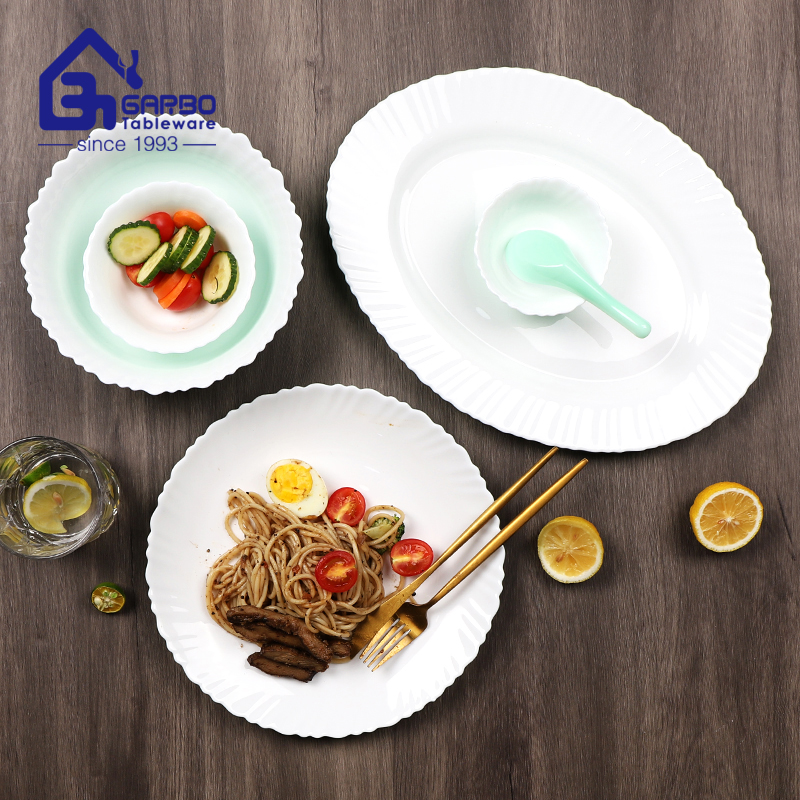 Factory direct classic 33pcs dinner set white opal glass with OEM spray color for home tableware