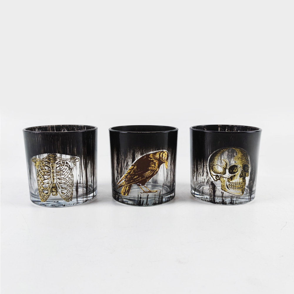 Pressed craft black color glass candle jar for Halloween