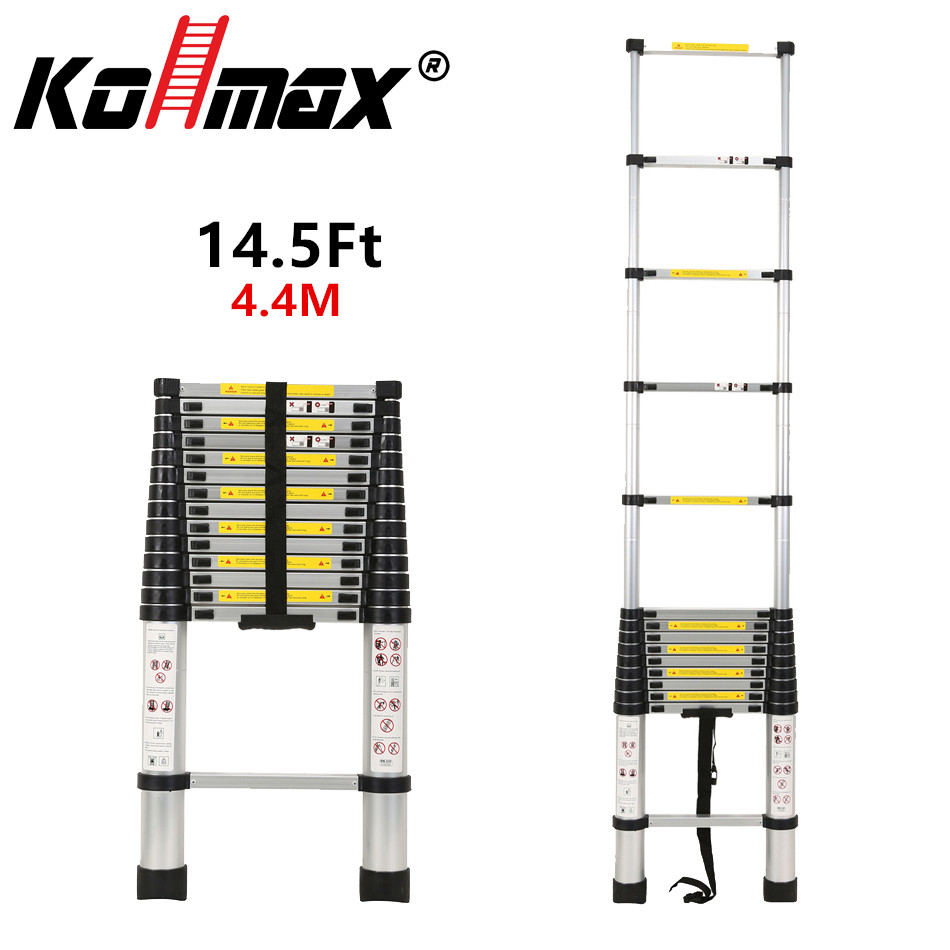 Kollmax 4.4M/14.5Ft Aluminium Telescopic Ladder 15 step Extension Collapsible Ladder
