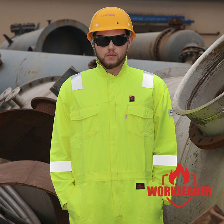 Yellow fluor flame resistant coverall