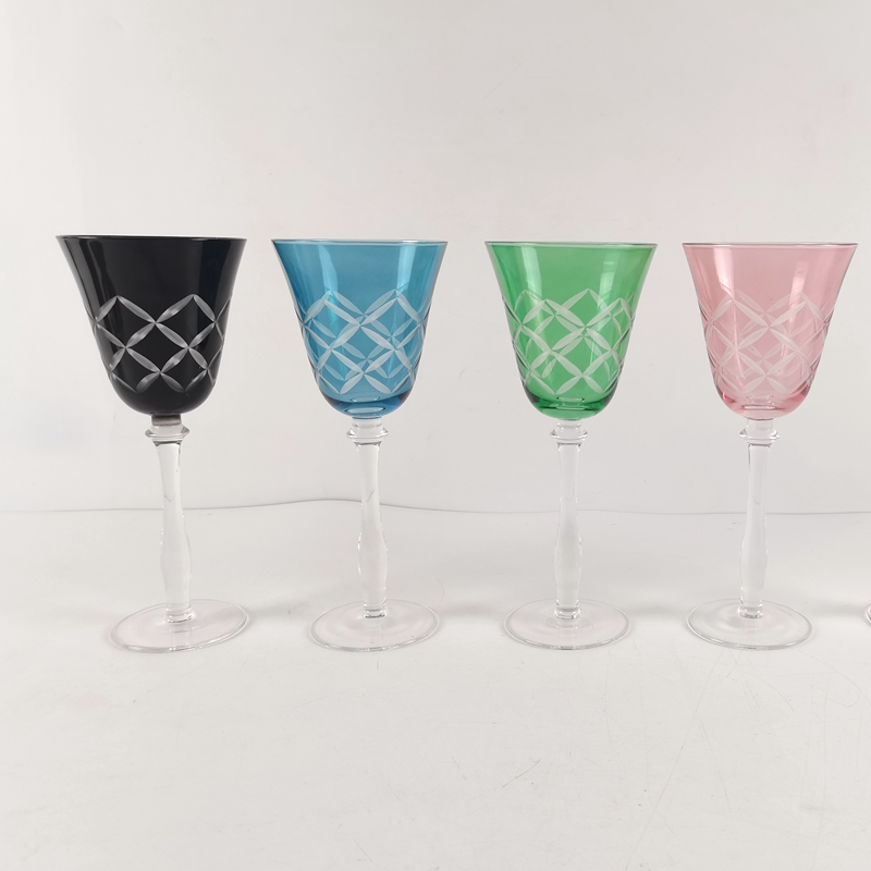 Colorful hand made engraving pattern wine glass