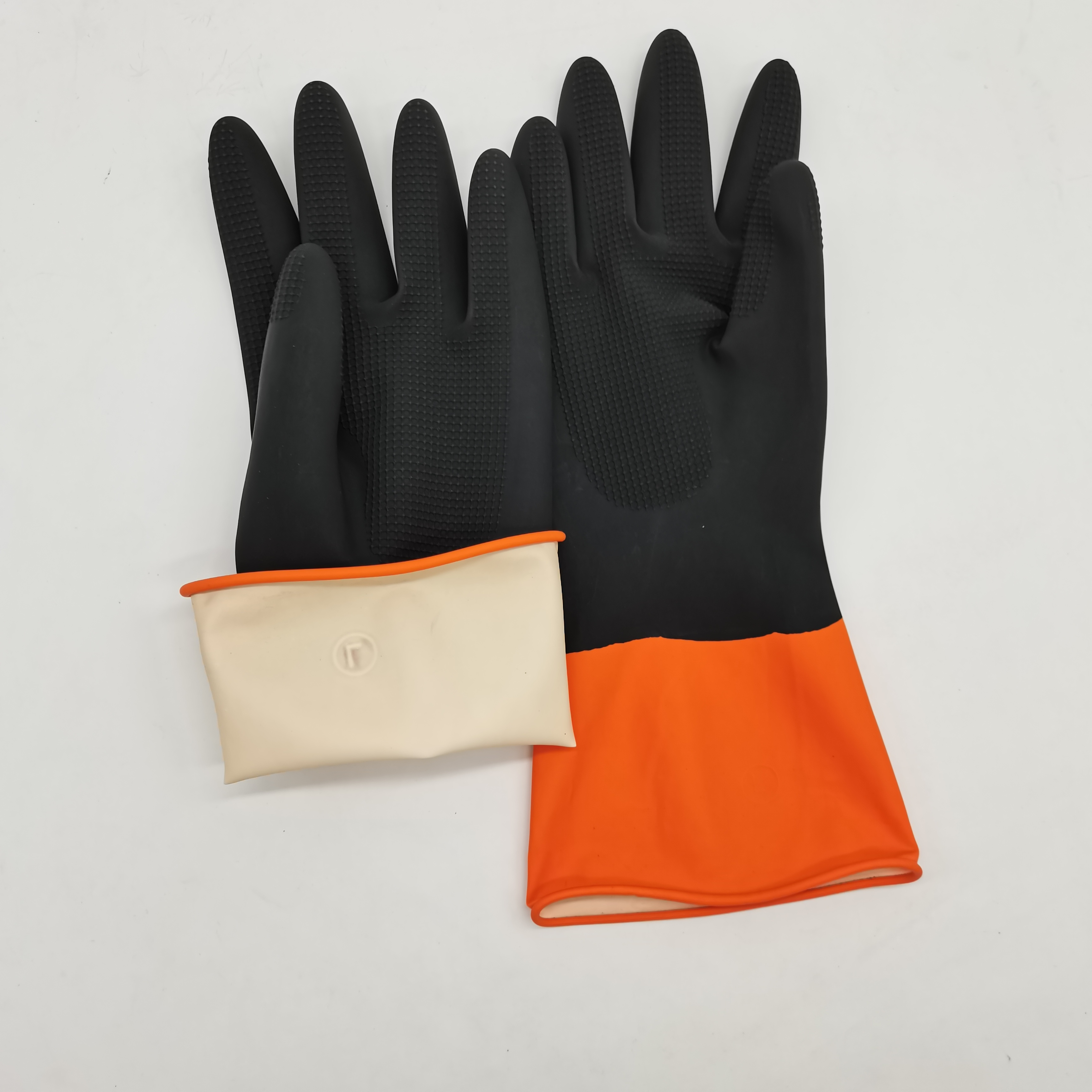 CE certified bi-color diamond grip industrial chemical resistant latex gloves for safety work