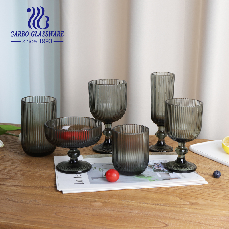 New line design grey solid glass wine goblet