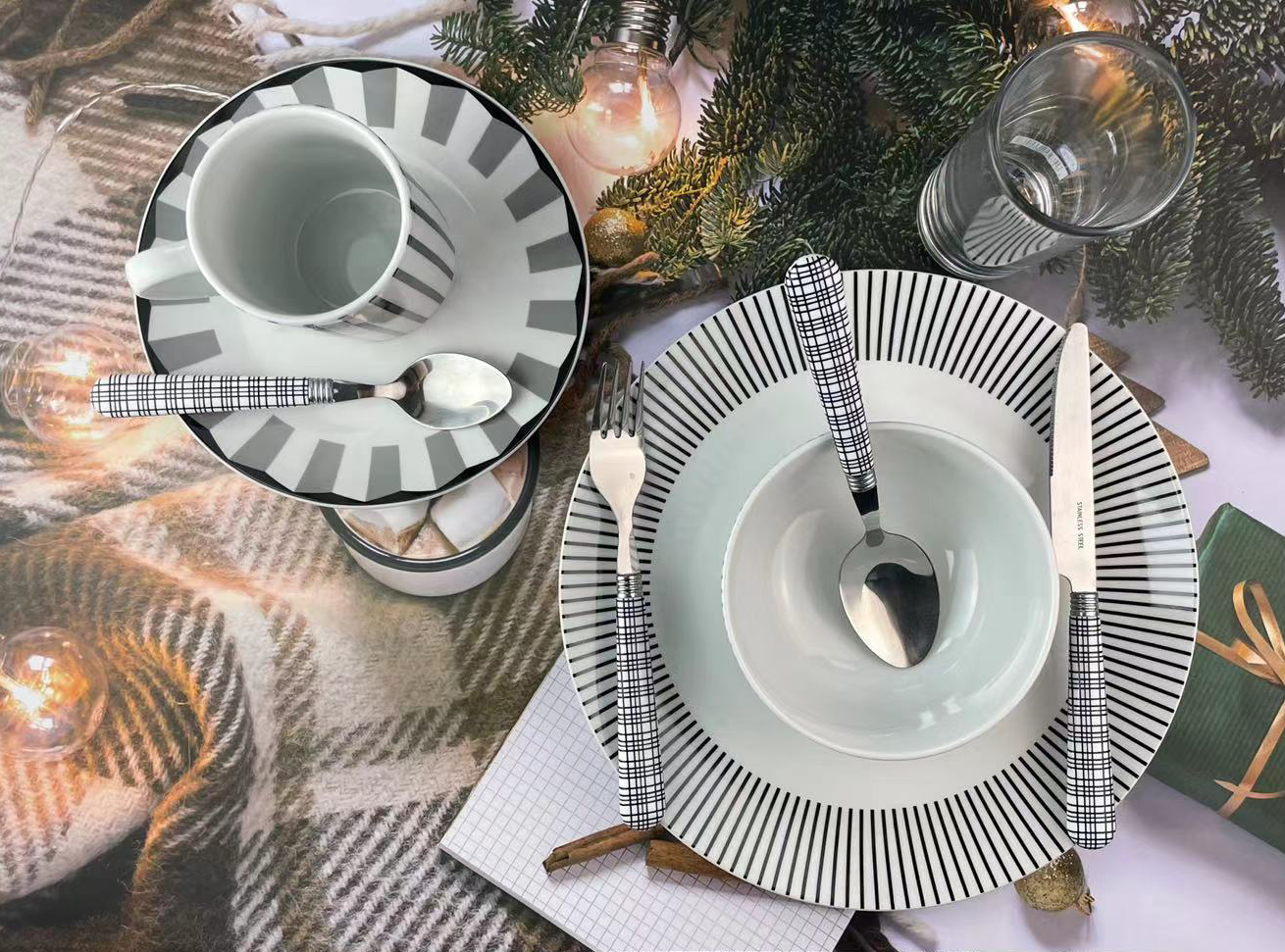 12pcs ceramic set/stripe decalled porcelain/