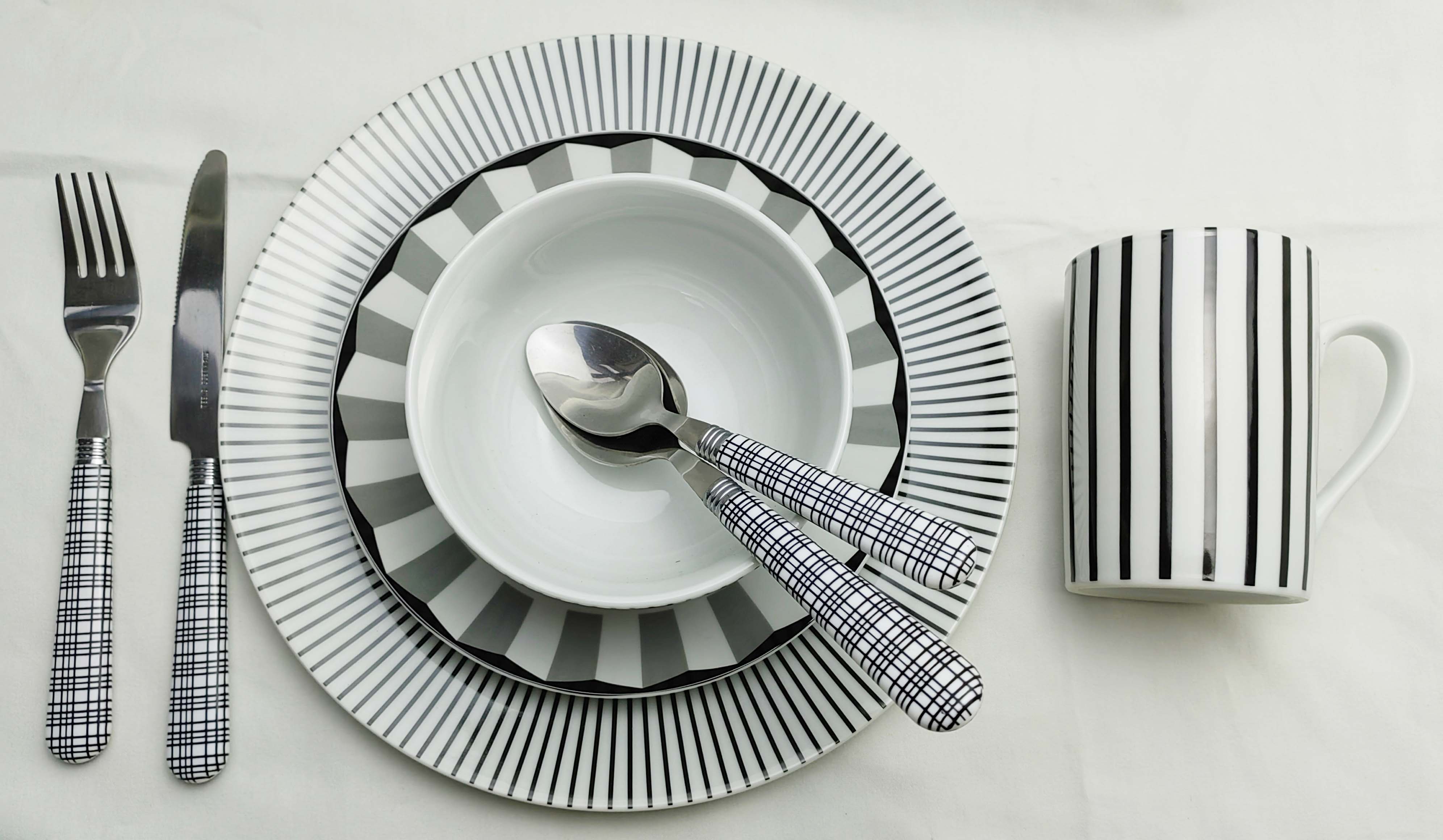 16pcs ceramic set/stripe decalled porcelain/