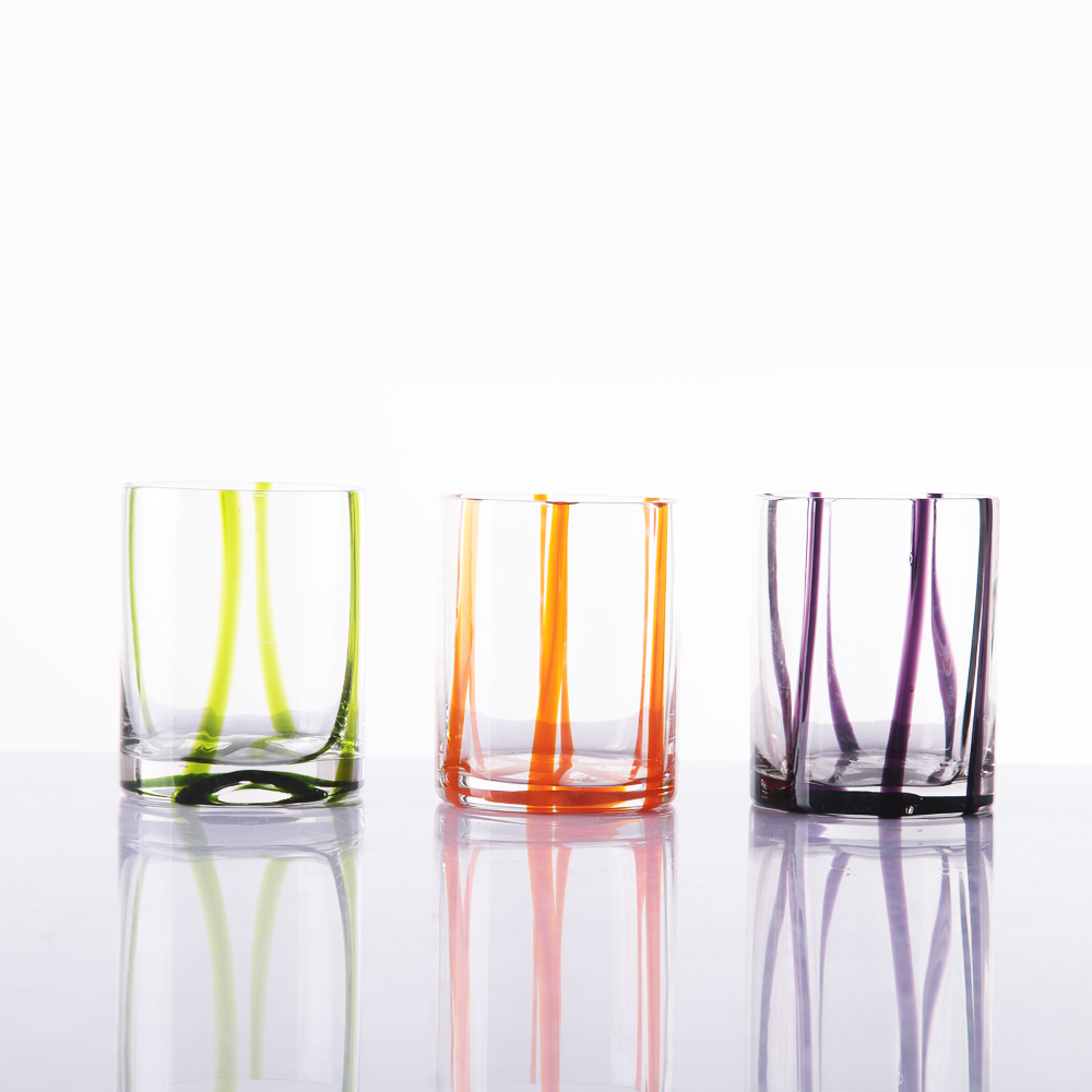 Ribbon effect glass candle jar with different colors