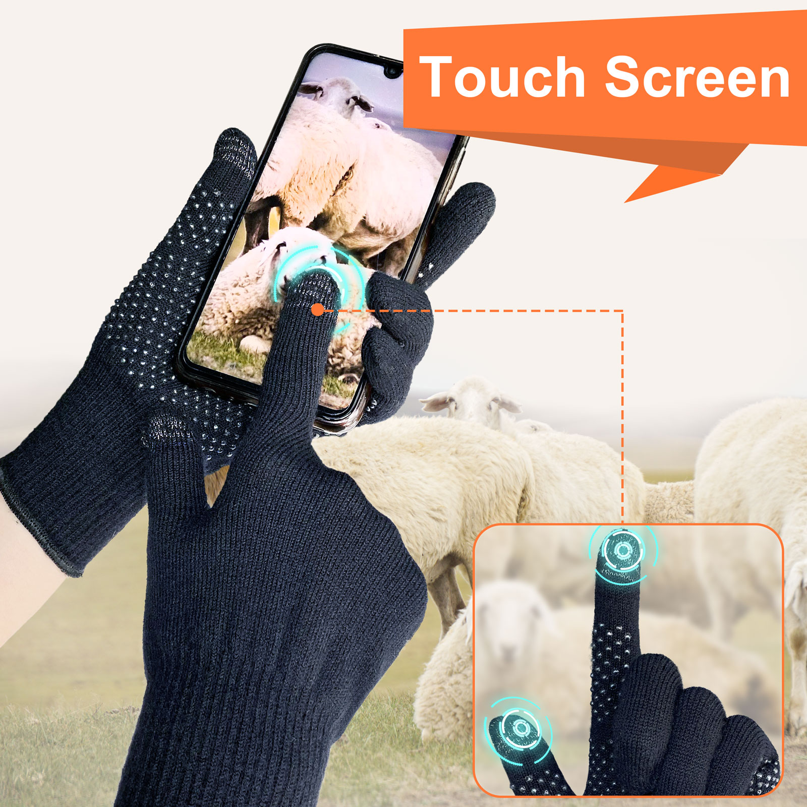 13G Breathable Soft Merino Wool Knitted Winter Warm Gloves