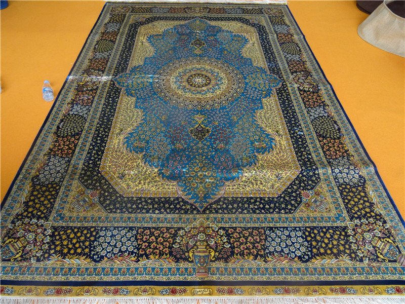 Persian splendor 6x9ftblue color hand knotted art silk persian carpet home decor carpet collection car